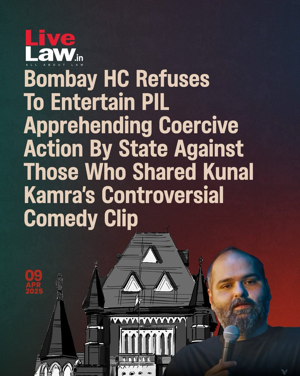 LiveLawIndia's tweet image. Bombay High Court refused to entertain a PIL raising apprehension that Maharashtra government will take coercive action against those who shared Kunal Kamra's comedy clip, where he made the "gaddar" comment purportedly against Deputy CM Eknath Shinde.

#kunalkamara #BombayHC