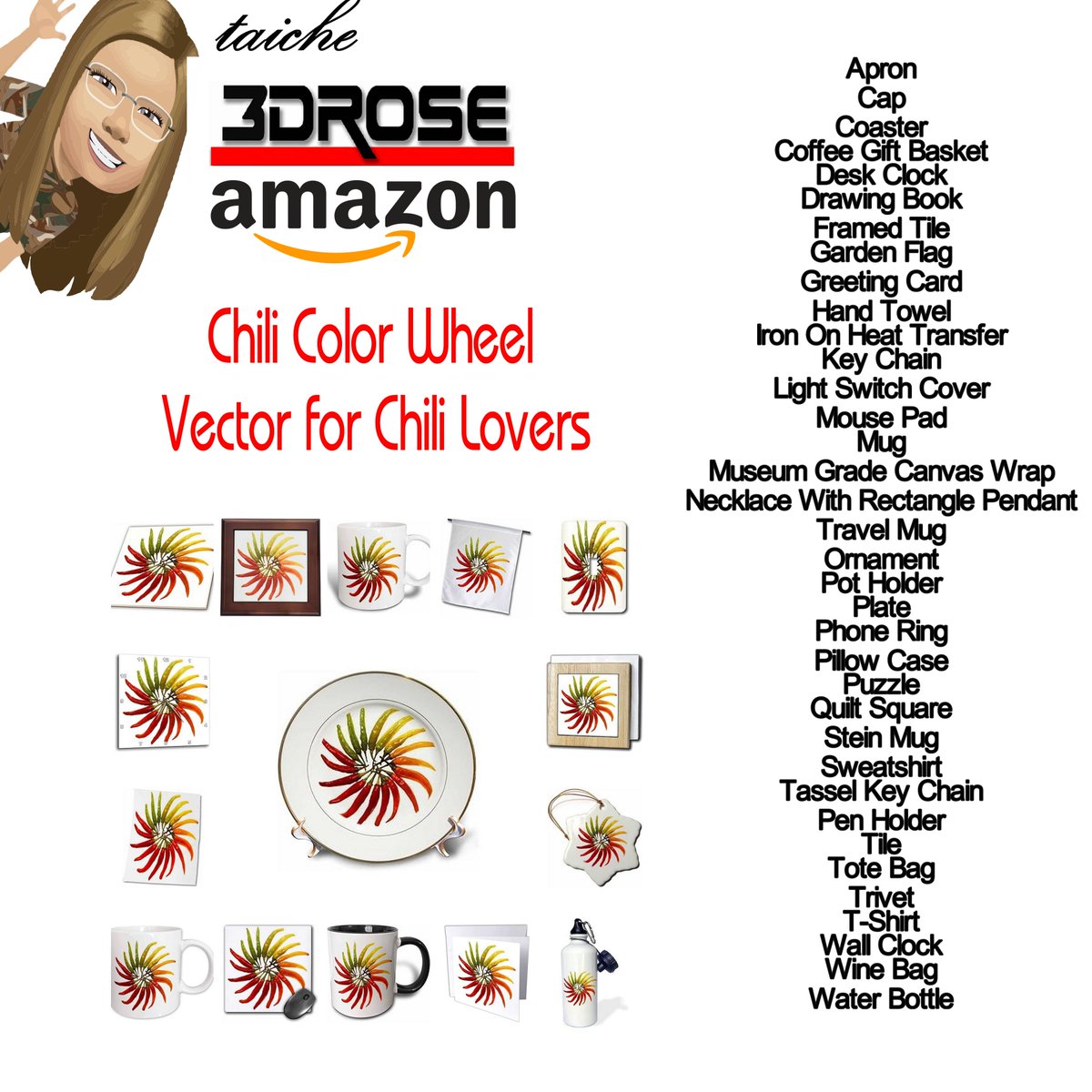 TaicheTees's tweet photo. Chili Color Wheel Vector for Chili Lovers #taiche #3drose #chililover #chili #spicy #capsicum #hotpeppers #spicyfood #chiliplant #pepperlovers #chiliplants #gardening #capsaicin #plantsofx #peppers #chililovers #3dRose #chiligifts #giftsforchililovers https://t.co/uuIxQpSAJG https://t.co/3MPYXu9vJx