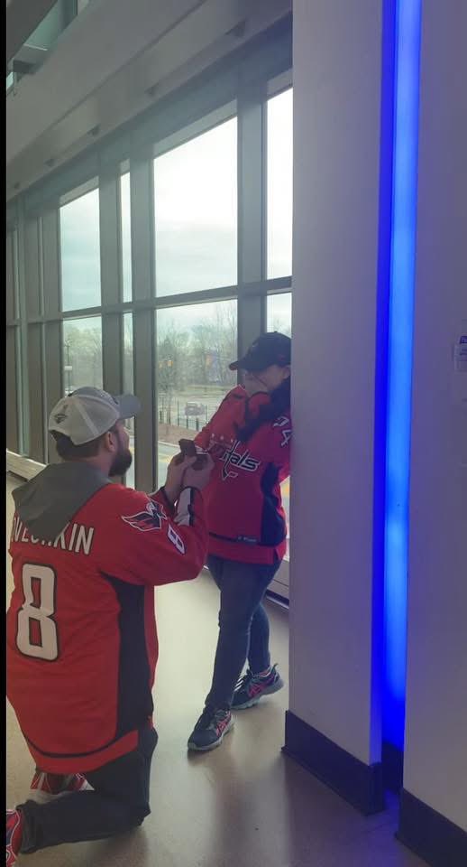 Morgz88's tweet photo. @NHL Section 112. And immediately after the ceremony, I got engaged https://t.co/7qJ9rAvYOd