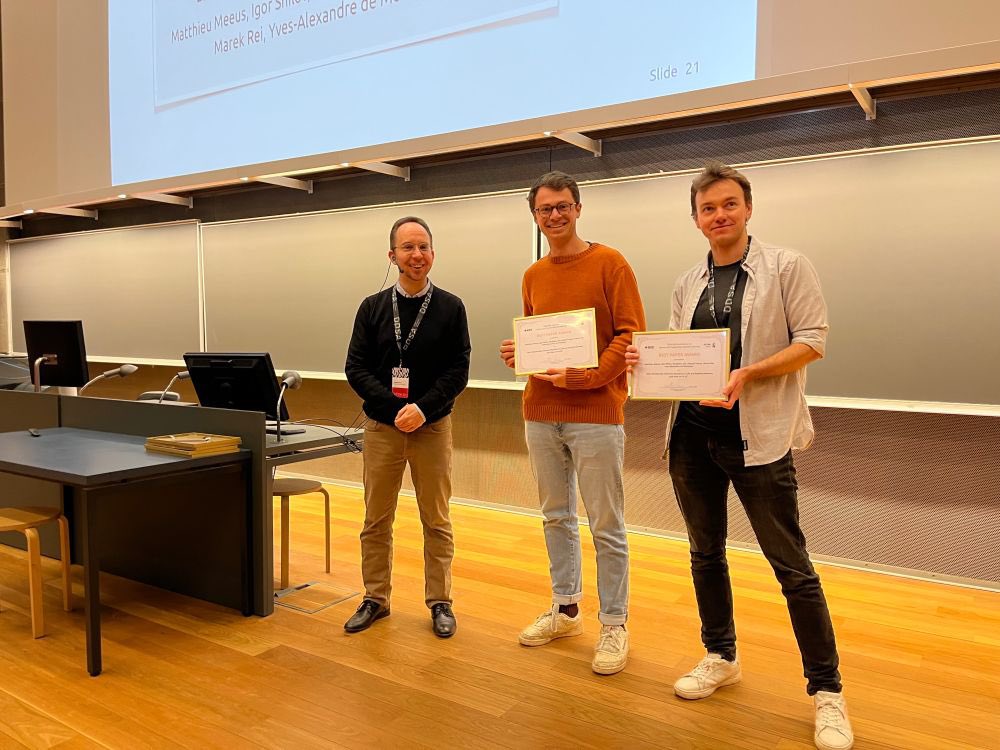 Matthieu Meeus (@matthieu_meeus) on Twitter photo And we were lucky enough to win the <a href="/satml_conf/">SaTML Conference</a> best paper award!!🌟
<a href="/_igorshilov/">Igor Shilov</a> <a href="/yvesalexandre/">Yves-A. de Montjoye</a> <a href="/MarekRei/">Marek Rei</a> <a href="/shubhamjain0594/">Shubham Jain</a> <a href="/ManuelFaysse/">Manuel Faysse</a> And we were lucky enough to win the <a href="/satml_conf/">SaTML Conference</a> best paper award!!🌟
<a href="/_igorshilov/">Igor Shilov</a> <a href="/yvesalexandre/">Yves-A. de Montjoye</a> <a href="/MarekRei/">Marek Rei</a> <a href="/shubhamjain0594/">Shubham Jain</a> <a href="/ManuelFaysse/">Manuel Faysse</a>