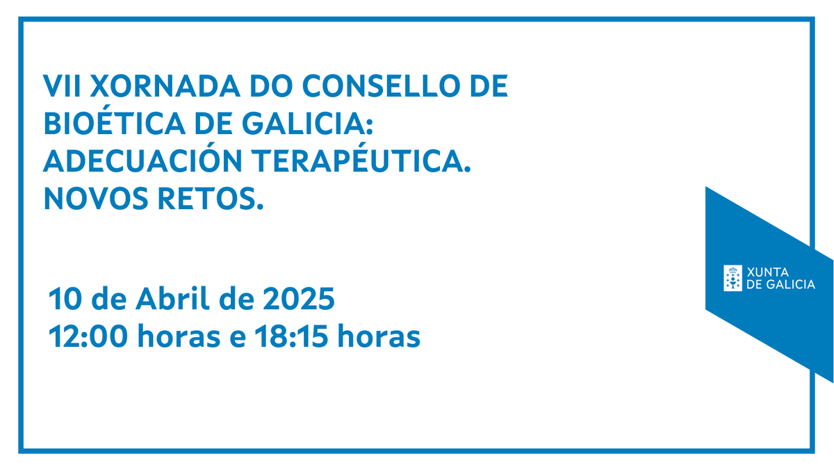 SanidadeXunta's tweet photo. 🔹 Non perdas a VII Xornada do Consello de Bioética de Galicia: adecuación terapéutica. Novos retos.

Podes ver a retransmisión aquí➡️ https://t.co/X7bHYkGfD9 https://t.co/83l7lSC5Ls