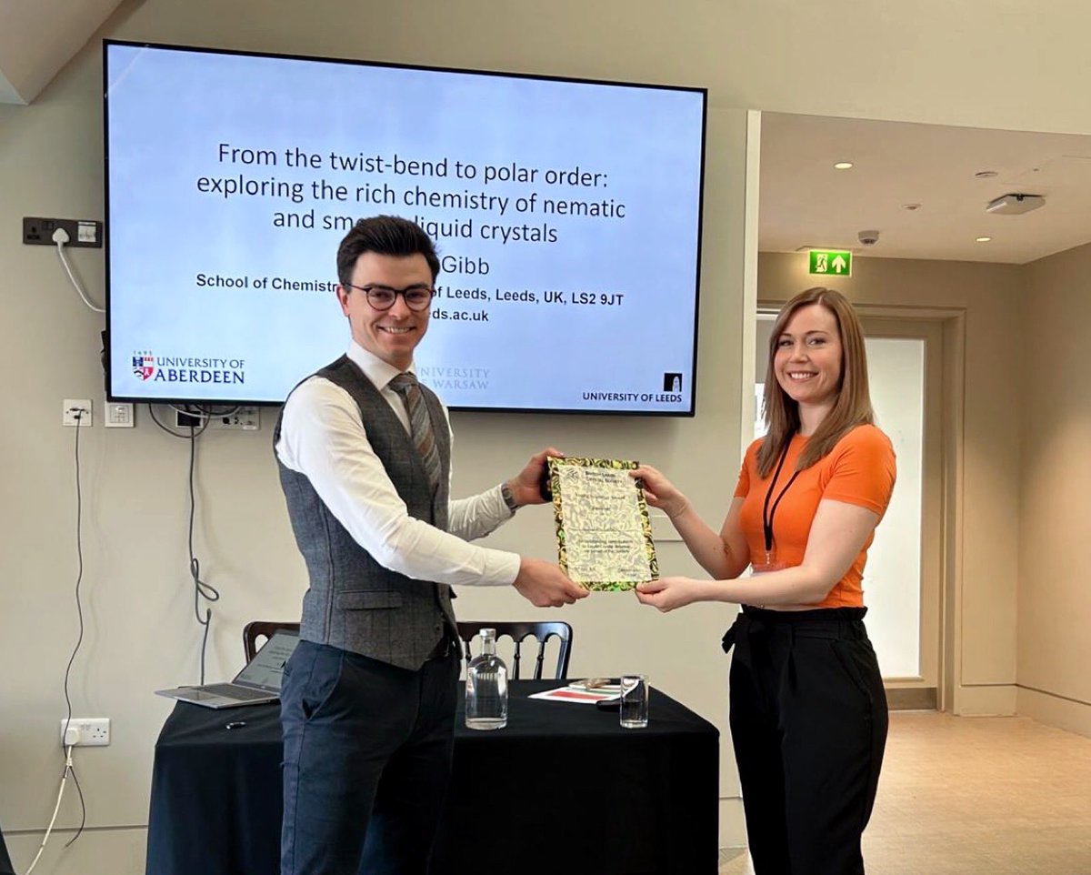 dr rebecca walker ๐ฉ๐ผโ๐ฌ๐ง๐ (@drbexwalker) on Twitter photo Delighted to award <a href="/TheBLCS/">The British Liquid Crystal Society</a> Young Scientist Prize for 2025 to my former @AberdeenUni colleague Calum Gibb ๐ #BLCS2025 Delighted to award <a href="/TheBLCS/">The British Liquid Crystal Society</a> Young Scientist Prize for 2025 to my former @AberdeenUni colleague Calum Gibb ๐ #BLCS2025