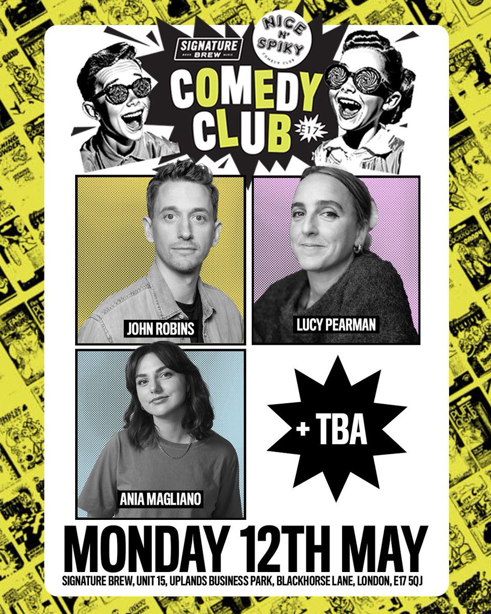 Nice N' Spiky Comedy (@nicenspiky) on Twitter photo Huge News Comedy Fans 😆 John Robins returns to <a href="/SignatureBrewBH/">Signature Brew Blackhorse Rd</a> with a special 'John Robins and Friends' stand up show on Monday May 12. This evening John will be joined by <a href="/AniaMags/">Ania Magliano</a> , Lucy Pearman and one more name TBC. TIX HERE:
tixr.com/groups/signatu… Huge News Comedy Fans 😆 John Robins returns to <a href="/SignatureBrewBH/">Signature Brew Blackhorse Rd</a> with a special 'John Robins and Friends' stand up show on Monday May 12. This evening John will be joined by <a href="/AniaMags/">Ania Magliano</a> , Lucy Pearman and one more name TBC. TIX HERE:
tixr.com/groups/signatu…