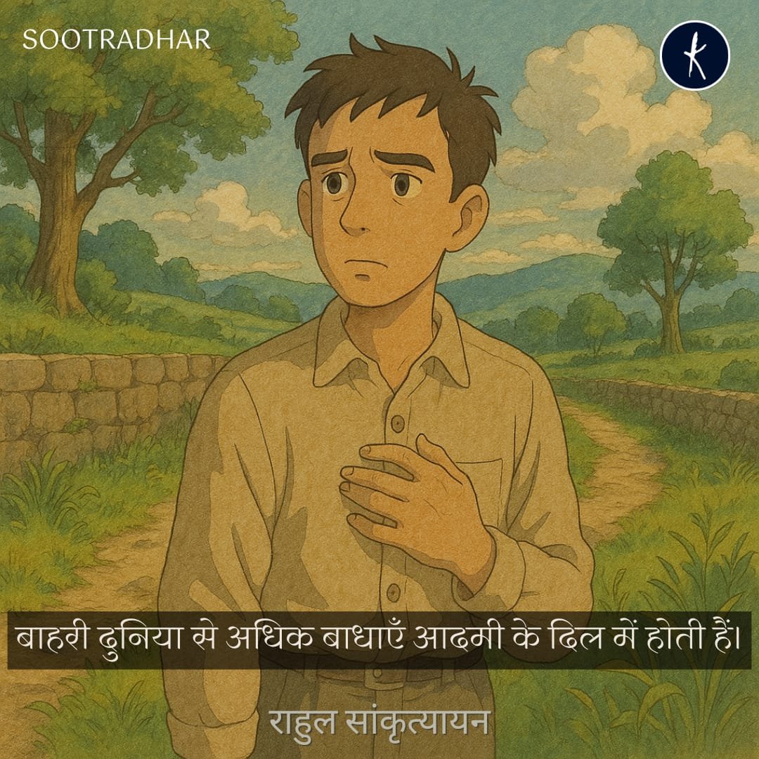 बाहरी दुनिया से अधिक बाधाएँ आदमी के दिल में होती हैं।

 राहुल सांकृत्यायन

kavishala.com/sootradhar/rah…