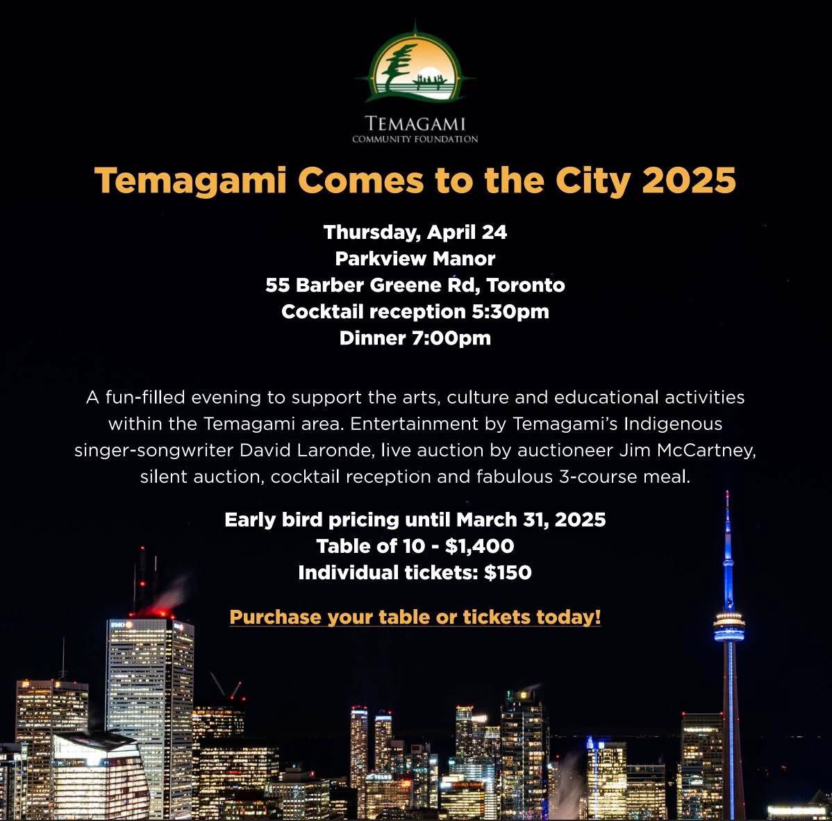 Bringing David Laronde Trio to the big city for this exciting gala event April 24.  Come on out!