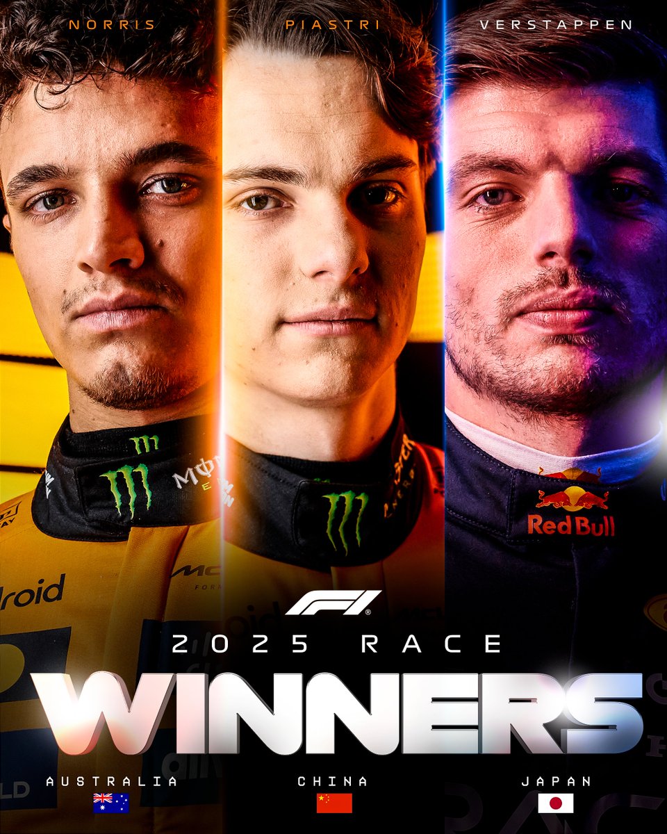 F1's tweet photo. Three Grands Prix. Three Winners 🏆

#F1 https://t.co/23pLHDVOM0