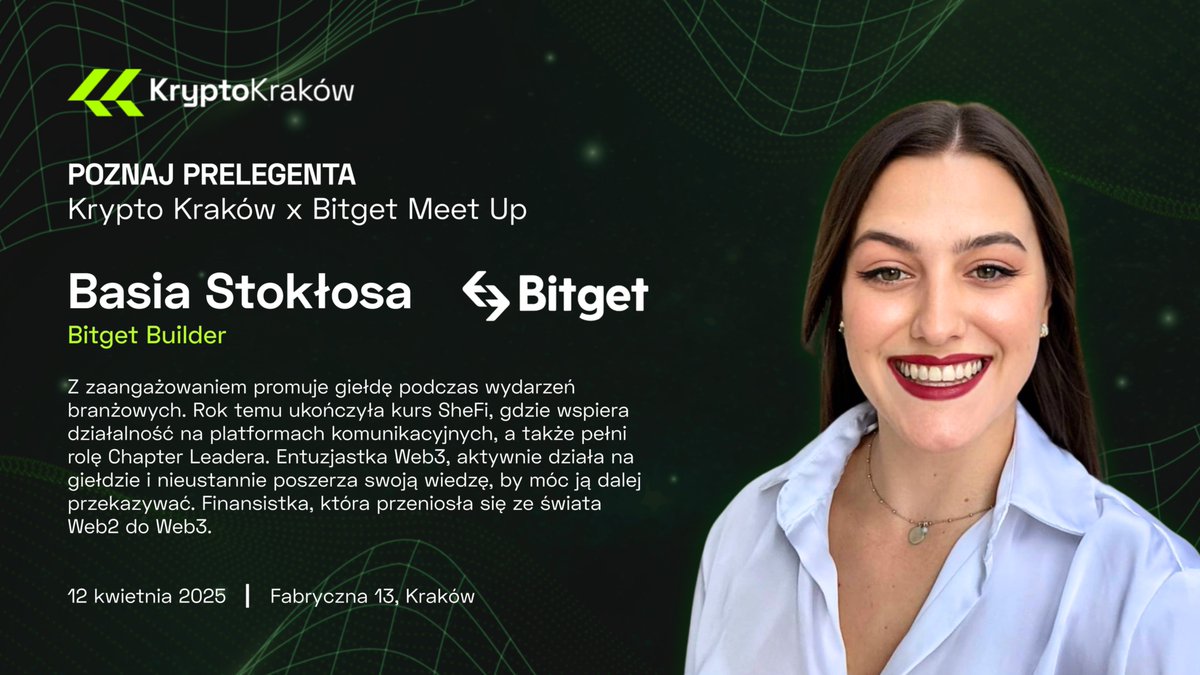 KryptoKrakow (@kryptokrakow) on Twitter photo 🔥 Web3 z kobiecą energią na scenie Krypto Kraków x <a href="/BitgetPL/">BitgetPL</a>!
🎤 <a href="/basiastoklosa/">Basia Stokłosa</a>, Bitget Builder i Chapter Leader, opowie o tym:
“Dlaczego w Bitget bezpieczeństwo i user experience jest tak ważne?”
🕝 15:30 – 16:00
✅ Zapisz się: lu.ma/bpzul6ah
#Bitget 🔥 Web3 z kobiecą energią na scenie Krypto Kraków x <a href="/BitgetPL/">BitgetPL</a>!
🎤 <a href="/basiastoklosa/">Basia Stokłosa</a>, Bitget Builder i Chapter Leader, opowie o tym:
“Dlaczego w Bitget bezpieczeństwo i user experience jest tak ważne?”
🕝 15:30 – 16:00
✅ Zapisz się: lu.ma/bpzul6ah
#Bitget