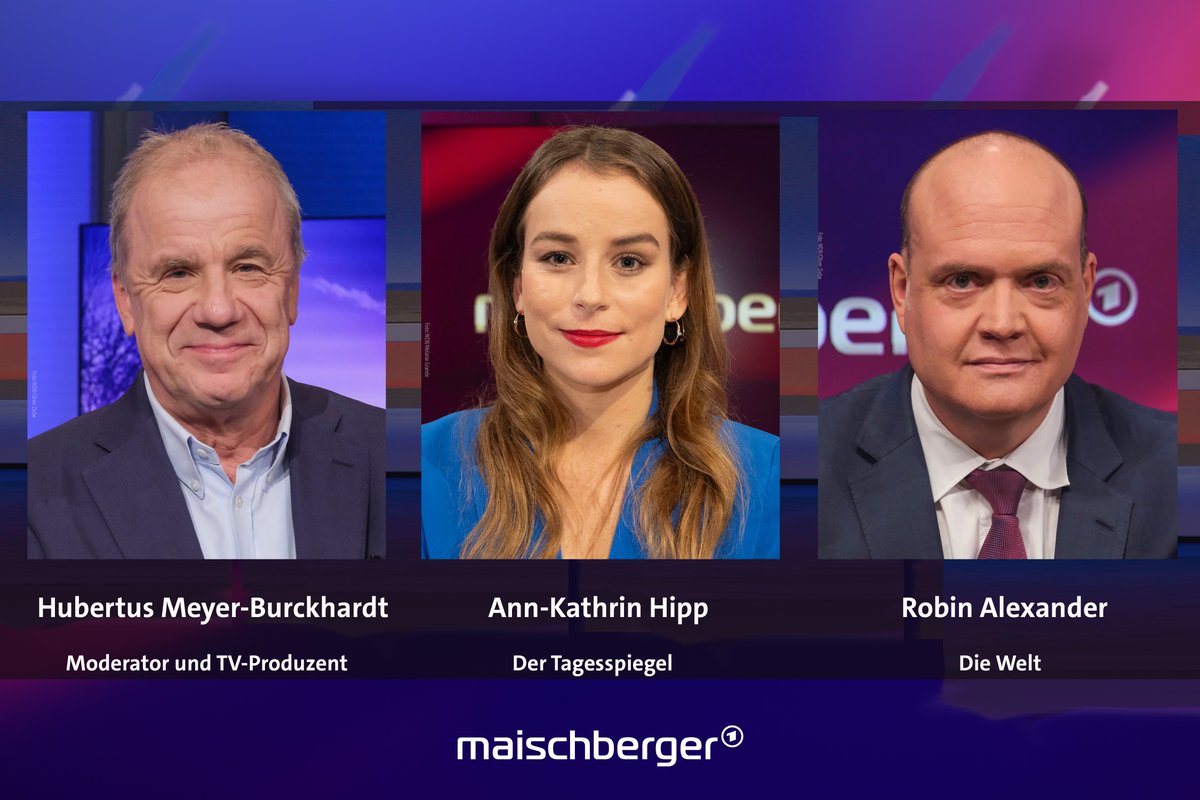 Es kommentieren heute Abend bei #maischberger der Moderator und TV-Produzent Hubertus Meyer-Burckhardt, die Journalistin vom <a href="/Tagesspiegel/">Tagesspiegel</a> Ann-Kathrin Hipp (<a href="/ak_hipp/">Ann-Kathrin Hipp</a>) und der stellvertretende Chefredakteur der @Welt @RobinAlexander_. 

📺 Um 23:05 Uhr | <a href="/DasErste/">Das Erste</a>
