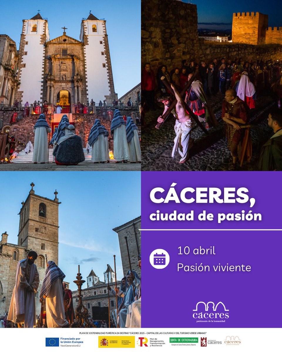 El próximo 10 de abril celebramos la Pasión Viviente de Cáceres 💜

La Ciudad Monumental se convierte en los escenarios del Calvario de Jesucristo. Este evento se ha convertido en el punto de partida de la Semana Santa Cacereña.

👉¡Vente a vivirlo con nosotros!

📲Consulta aquí