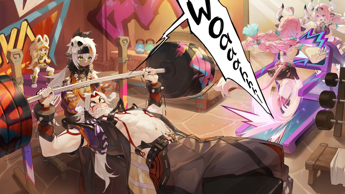 "Woahhhhhhhhhhhhhhhhhh!"
"Be careful, take your time. I'll spot you."
Thanks to <a href="/miyabi_ASH/">애쉬ASH</a> for the fantastic artwork!

#GenshinImpact #RunVaresa #Genshinfanart #Varesa #Iansan #AratakiItto #Kachina