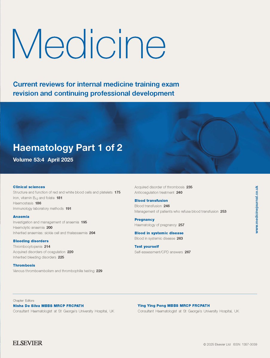 The April issue of Medicine covering Haematology is now available online.  Dr Nisha De Silva and Dr Ying Ying Peng are the Chapter Editors for the issue. 
Visit medicinejournal.co.uk/current 

#MRCP #MedEd #PLAB
<a href="/AlbertF001/">Albert Ferro</a>
<a href="/doctoruprichard/">James Uprichard💙</a>