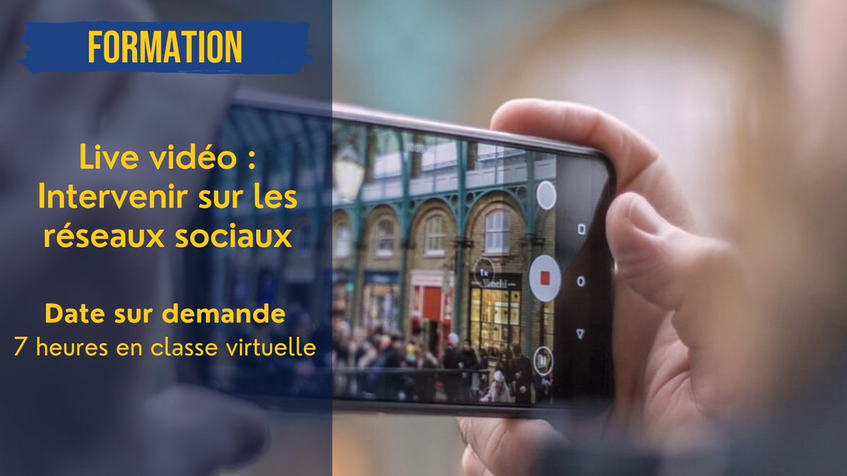 Samsafr's tweet image. Devenez un·e pro du #LiveVidéo 🎥

🗓️ Date sur demande
💻 Formation en classe virtuelle

📹 Filmer proprement en live, commenter des images de reportage, interagir avec votre audience et connaître le cadre juridique : samsa.fr/formation-stag…