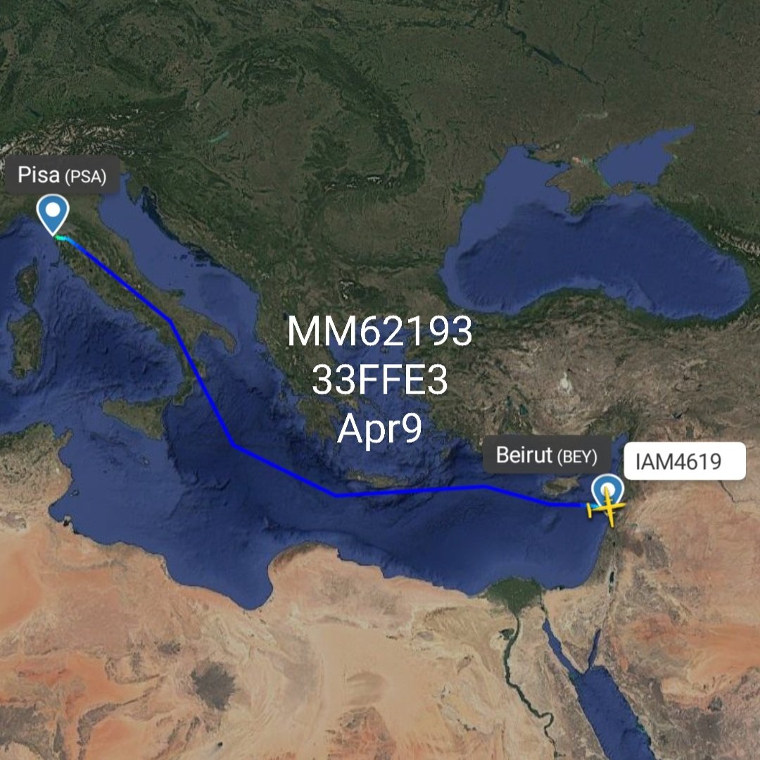LebanonJets's tweet photo. #Italy AirForce C130 #MM62193 arrived into Beirut from Pisa as #IAM4619 hex #33FFE3 same airframe was here on Feb26- over 1,000 Italian troops in #Lebanon for #UNIFIL https://t.co/ZOcpJ0fg50