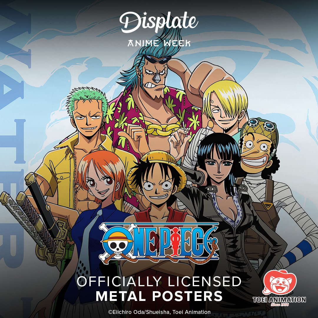 Displate's tweet photo. All-new official One Piece art has made port! Set your course for the new metal poster collection from Displate.