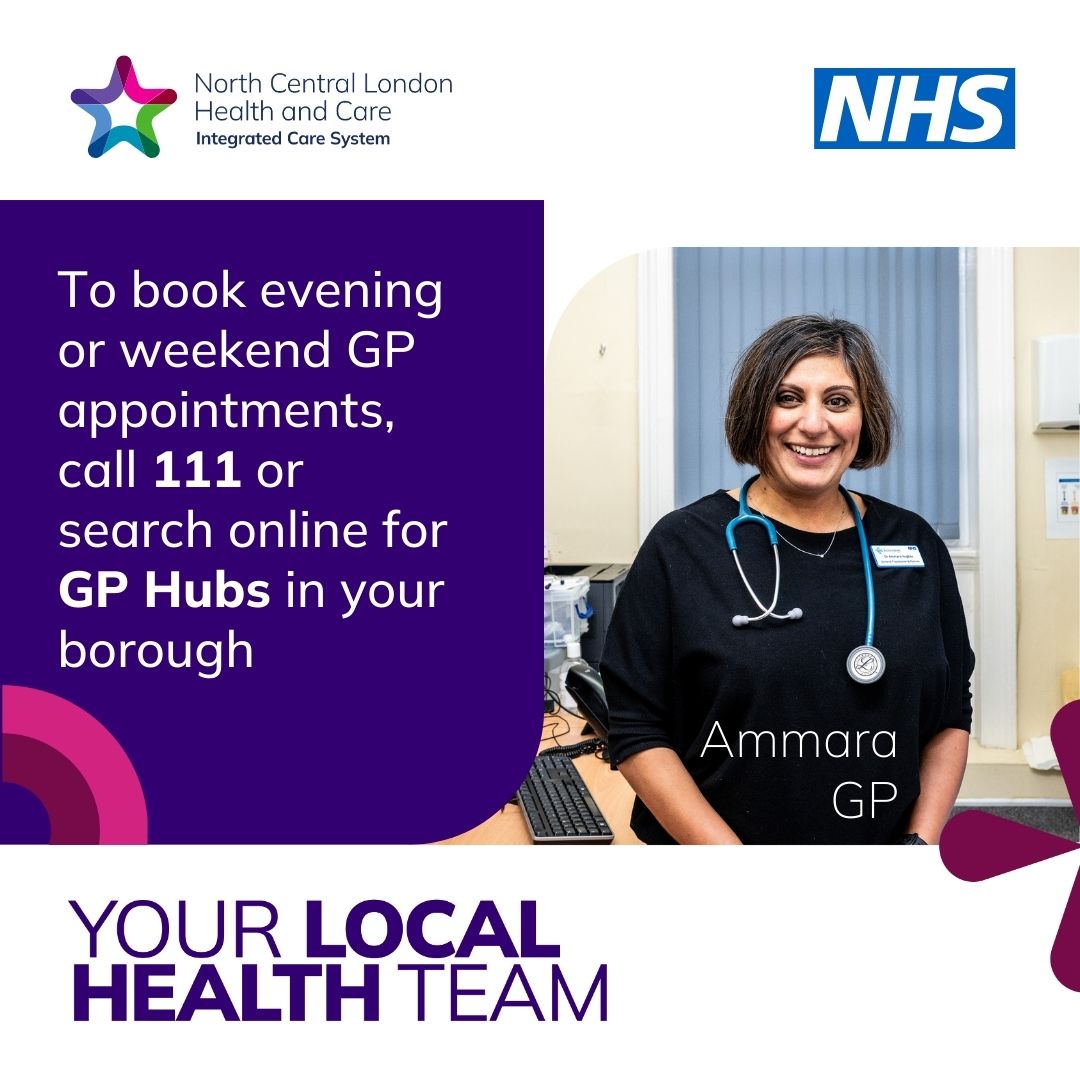 Evening and weekend GP appointments are available for residents in #Barnet #Camden #Enfield #Haringey #Islington. Call 111 or search online for GP Hubs in your borough to book.
More information about your local health services here: orlo.uk/xc3Tv
#NHS
