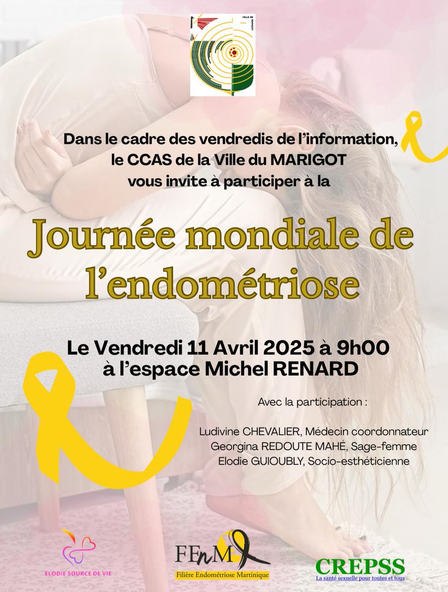 FEnM972's tweet photo. [ #SENSIBILISATION - #ENDOMÉTRIOSE ]
Dans le cadre du partenariat avec le Centre Communal d'Action Sociale (CCAS) du Marigot, #FEnM sera présente pour une matinée de sensibilisation sur le sujet de l'Endométriose à l'espace Michel RENARD le vendredi 11 avril 2025 de 09:00 à 12:00 https://t.co/qSvhbppN25