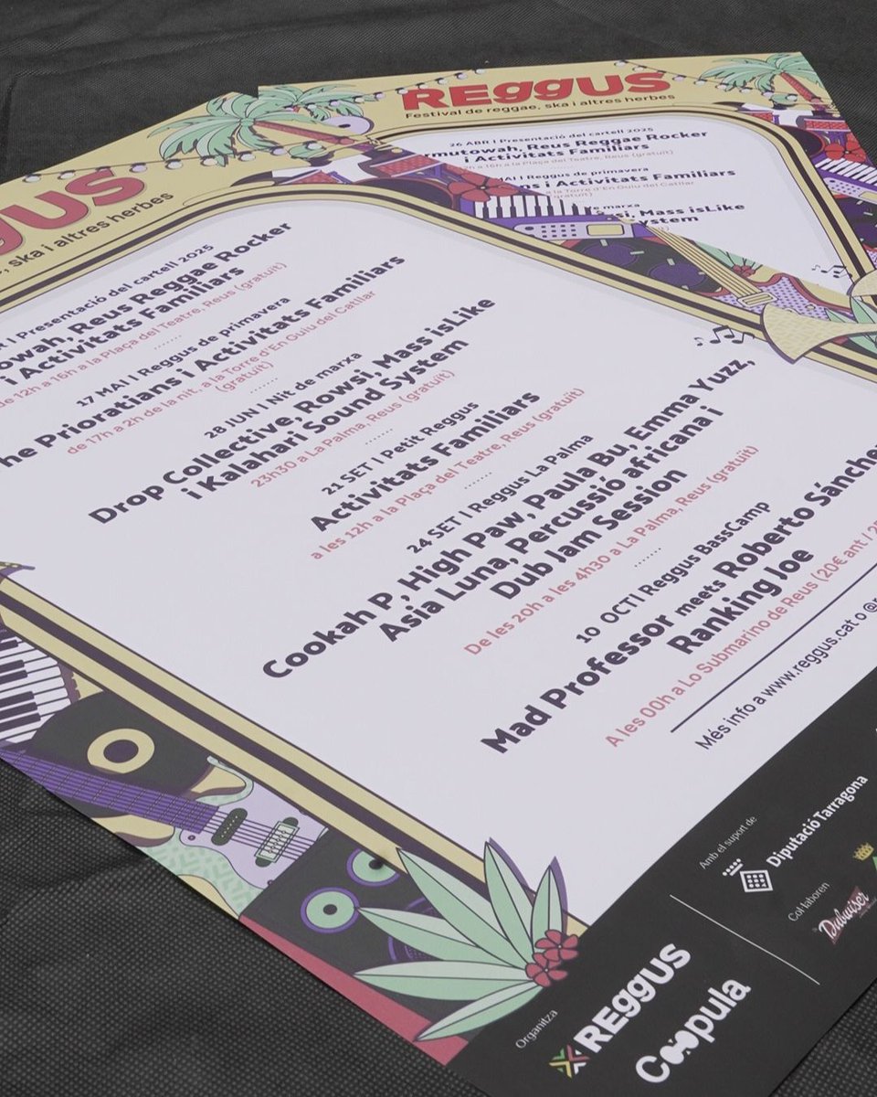 ReusCultura's tweet photo. El Reggus 2025 escalfa motors!

Avui hem assistit a la presentació del cartell i la programació del Festival Reggus 2025, que enguany s’estén d’abril a setembre amb propostes musicals de primer nivell i activitats a diversos espais de la ciutat.

@reus_cat #reggus2025 #reggae https://t.co/euhsVm7zQW