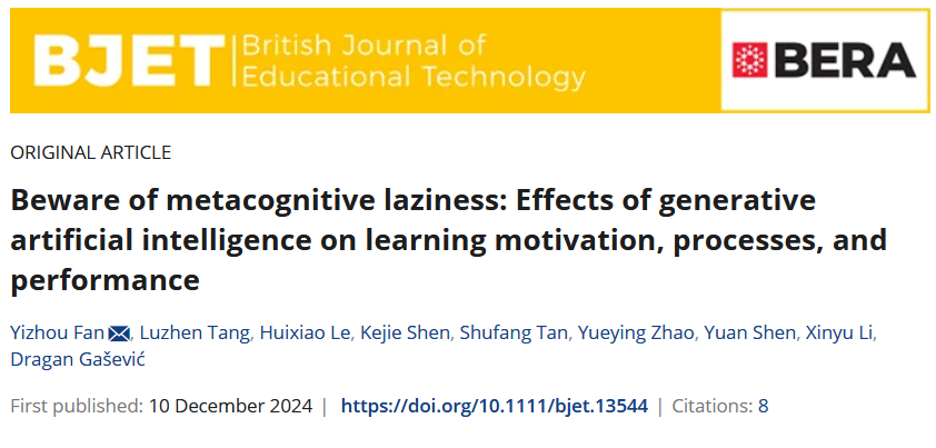 En aquest estudi experimental (RCT) comparen la motivació i l’aprenentatge entre diferents estudiants que tenen o no accés a ChatGPT en una tasca d’escriptura. Els resultats mostren que … 1/4

👉 bera-journals.onlinelibrary.wiley.com/doi/10.1111/bj…