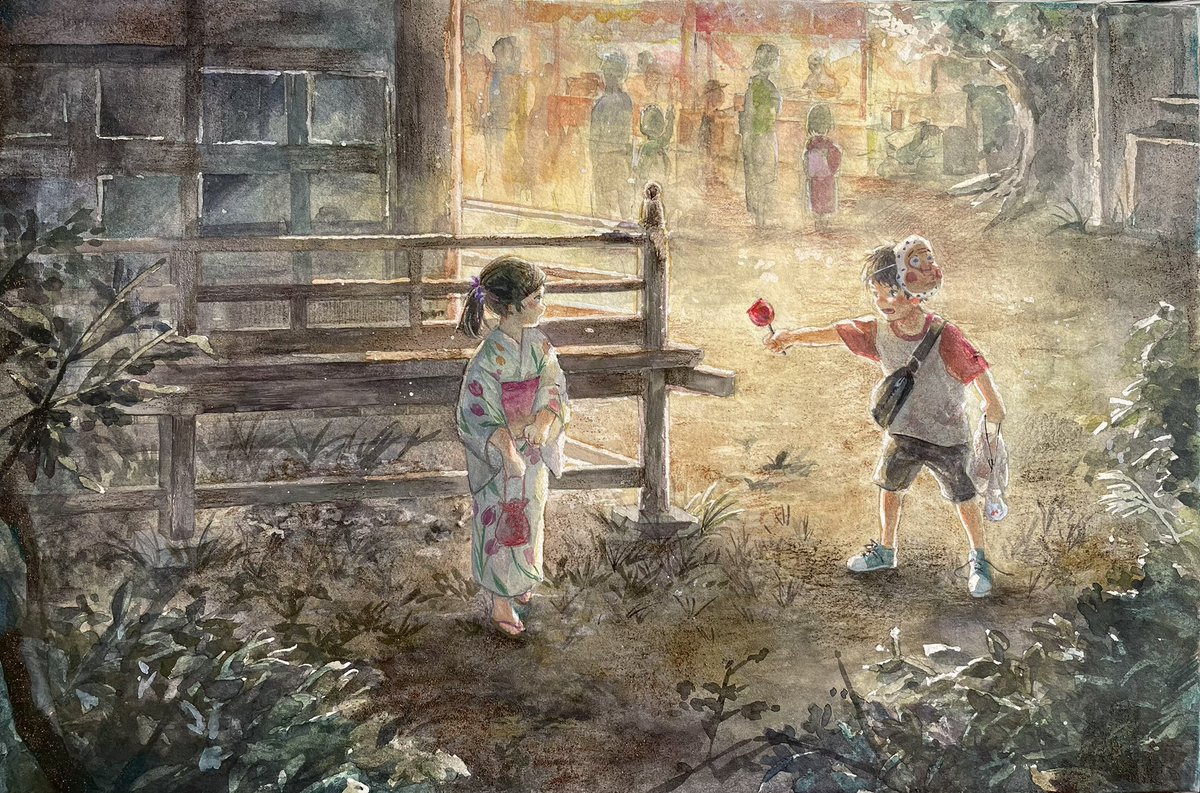 『あ、あげる！』

F4号　アルビレオ水彩紙、顔彩、岩絵具