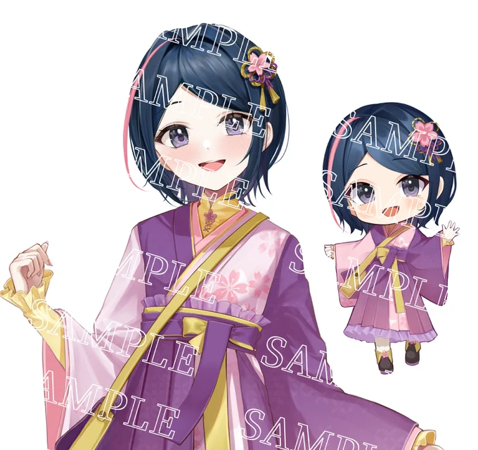 【お仕事】紫羽アゲハ様の新しいお姿お仕立てとデフォルメイラストを担当いたしました少し早いですが一周年おめでとうございます 