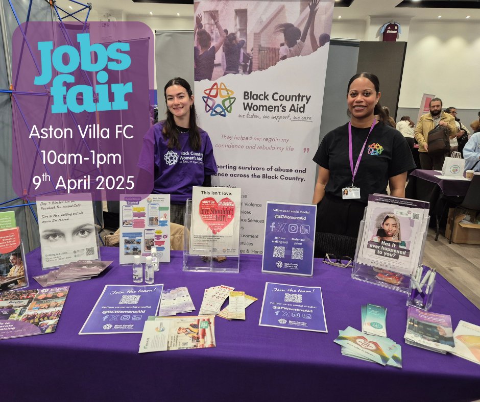 We're hiring📢

Head down to Villa Park Jobs Fair today to speak to a member of our staff about our job vacancies✨

Details:
🕙 10AM - 1PM
📆 09/04/2025
📍 Aston Villa FC (Villa Park)

You can view all of our vacancies on our website here 👉 blackcountrywomensaid.co.uk/work-for-us/

@thejobfairs