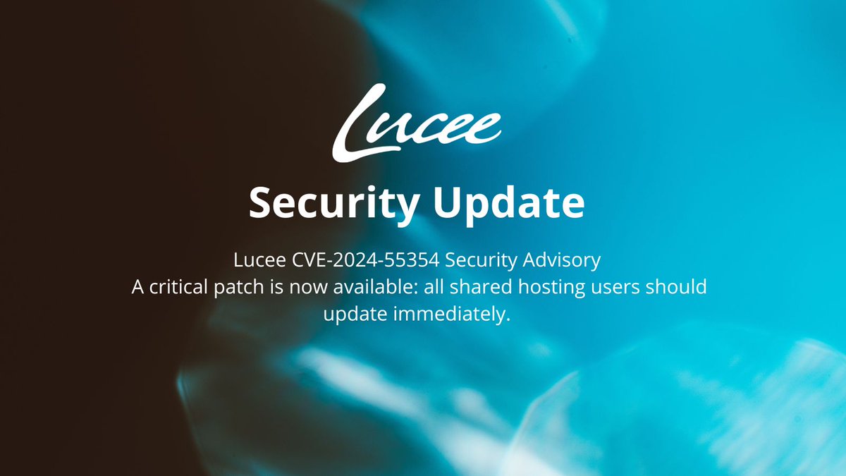 lucee_server's tweet image. 🚨 Security Alert: Lucee CVE-2024-55354 
If you're on shared or multi-tenant hosting, this is a must apply update. Not a Lucee Admin issue, but serious if file access is exposed. 👉 dev.lucee.org/t/lucee-cve-20…

#Lucee #SecurityUpdate #ColdFusion #CFML