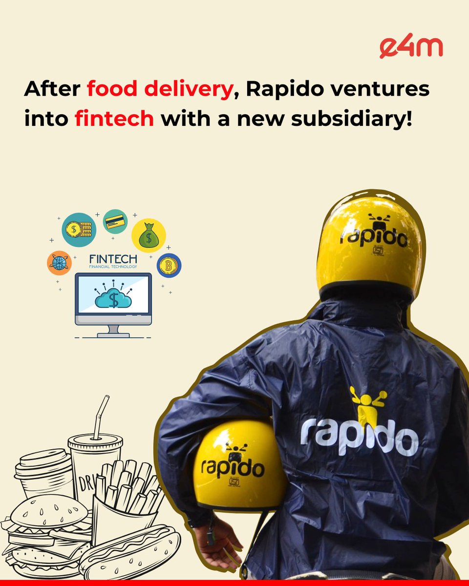 e4mtweets's tweet image. Rapido Shifts Gears: Ventures into Fintech with Lending and Other Financial Services! 💰

#e4m #Rapido #FintechExpansion #BusinessDiversification #Lending #FinancialInnovation #StartupGrowth @rapidobikeapp