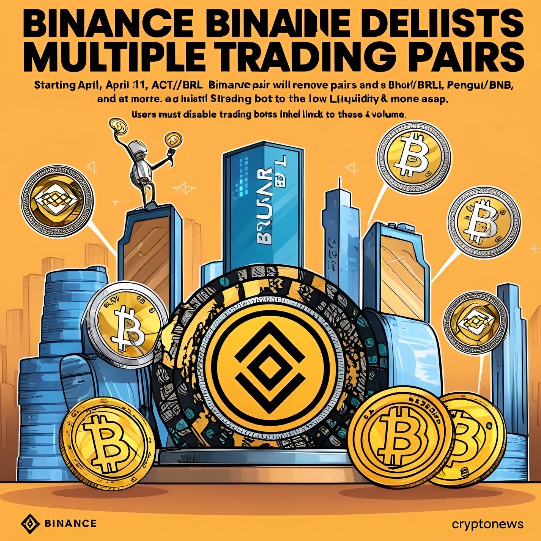ByronSolanq's tweet photo. Heads up: Binance delisting in 48h 🕒
Several trading pairs being removed: PENGU/BNB, BLUR/BTC, ALPHA/BTC and others. Reason? Poor liquidity. Some tokens still saw modest gains post-announcement. #BinanceNews #Crypto https://t.co/sEiueATv2s