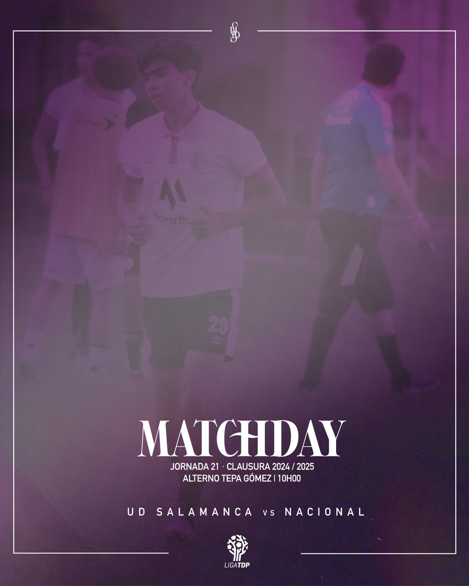 #UDSalamanca | ⚽ 𝐌𝐀𝐓𝐂𝐇𝐃𝐀𝐘 |

¡𝐃𝐈𝐒𝐅𝐑𝐔𝐓𝐀𝐑! 😏

⏰ 10:00 🇲🇽 | 18:00 🇪🇸
🆚 Nacional
🏆 <a href="/LigaTDP/">Liga TDP</a>
🏟 Tepa Gómez (Alterna) 

🏳 #CRE100DO 🏴