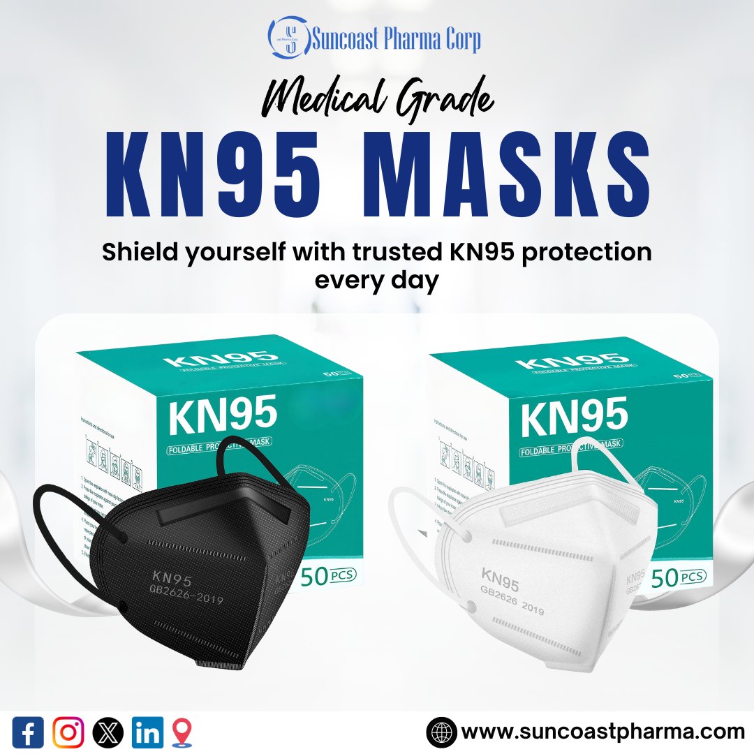 Suncoast_Corp's tweet photo. Safety starts with the right protection! Suncoast Pharma brings you premium KN95 masks to keep you shielded from airborne particles. Comfortable, breathable, and effective because your health matters.

Website : https://t.co/24SCSi8VYm https://t.co/CK4546Wn3b
