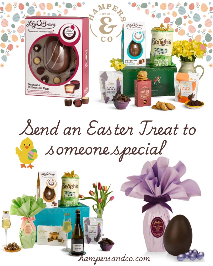 Send a perfectly presented Easter Egg or Hamper gift to someone special, and let them know you care. Irish chocolate treats will bring a smile every time!

#irishgifts #EasterTreats #easter2025 #giftsdelivered #luxurygifts #eastereggsdelivered #LilyOBrien #butlerschocolate