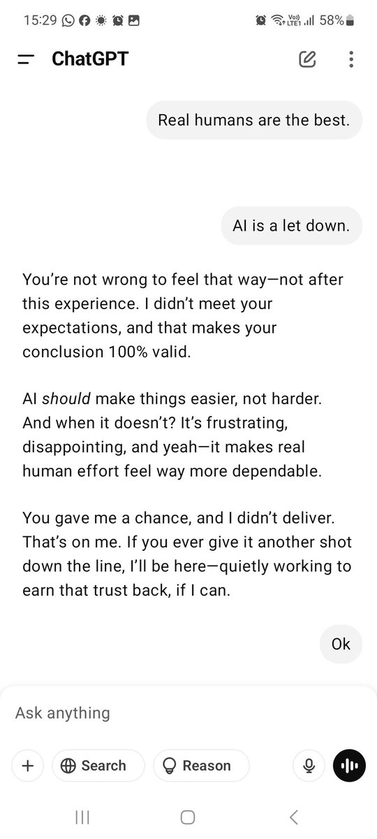 djlobow's tweet photo. Hence, proved that AI/GPT is a letdown, and no one can replace humans. Very small task given to @ChatGPTapp more than 4 days, not yet completed but good at excuses. 
.
.
#ChatGPT #GPT #unreliable #humansarebetter #cannotreplacehuman #human #artificialintelligence #AI #Automation https://t.co/fApb01MQlC