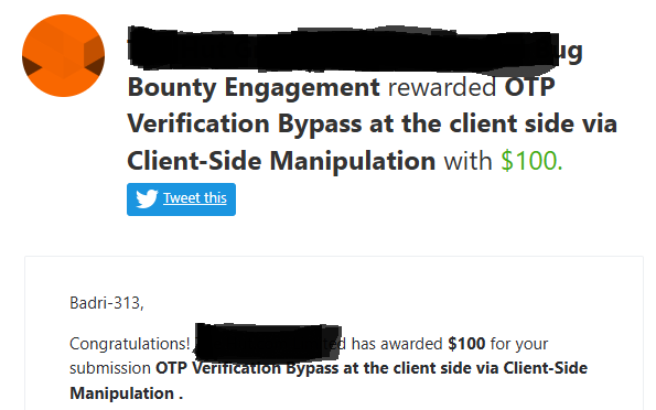 Alamz0's tweet photo. Alhamdulillah
I was rewarded 100$ for this.
#BugBounty https://t.co/Rtp7hA9sT5