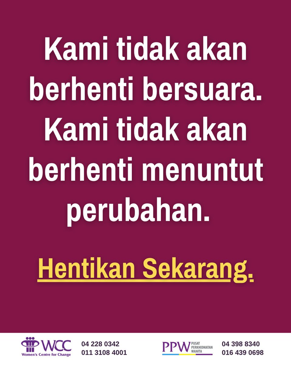 WCCPenang's tweet photo. Setiap hari, berita dipenuhi dengan kisah keganasan berasaskan gender. Ini bukan kejadian terpencil, ini ialah satu wabak. WCC tidak akan berhenti bersuara. Hentikan keganasan sekarang.
#KeganasanBerasaskanGender #GBV #Wabak https://t.co/Gabyj6MZCC