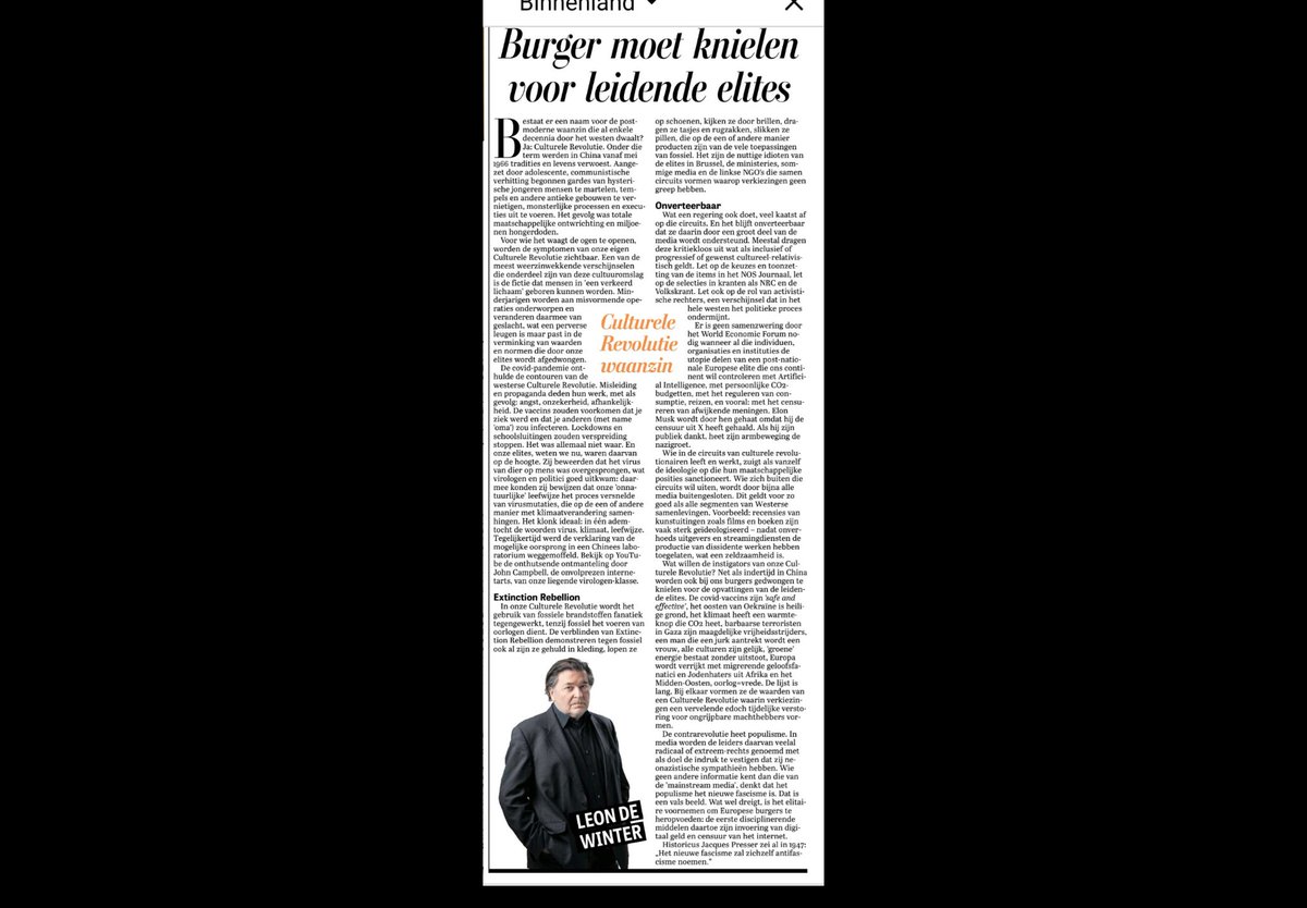 In de <a href="/telegraaf/">De Telegraaf</a> vandaag deze column die ik niet in één keer kon uitlezen. Zoveel herkenning, zoveel duisternis. Hij sneed me de adem af. 
We zijn bijna te laat. Indringender dan je hier doet kan je niet waarschuwen, <a href="/leondewinter/">Leon de Winter</a>. Maar je hebt het in ieder geval gedaan.
