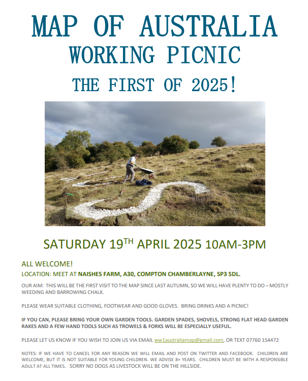ww1australiamap's tweet image. Do join us if you are local to the village of Compton Chamberlayne, near #Salisbury, Wiltshire. We are spending the day maintaining this wonderful chalk badge, carved out of the hillside by Australian soldiers during the First World War.