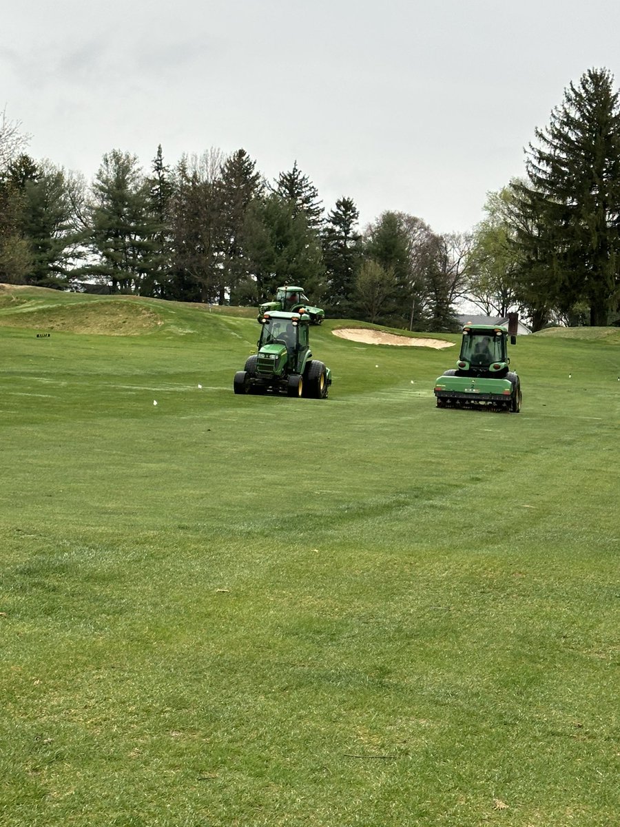 OGCgrounds's tweet image. Fairways are aerified, 5-4-5 going down today ahead of forecasted rain. They’ll be loving life next week! @earthworksturf
