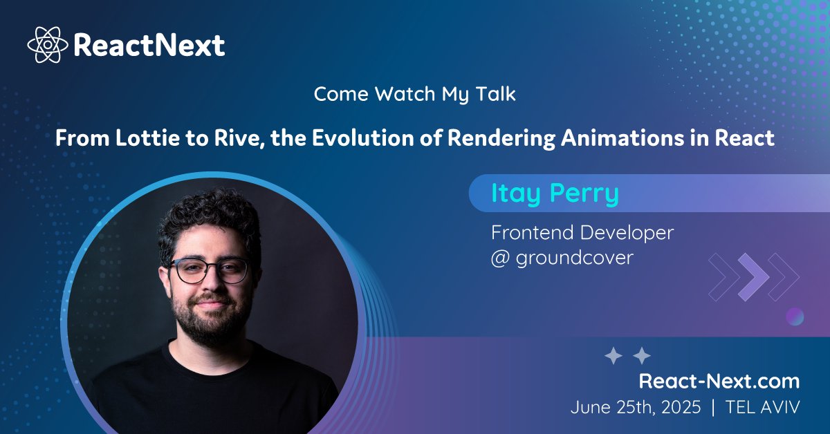 ReactNext's tweet photo. We are proud to announce that @ItayPerry, Frontend Developer at groundcover, will be speaking at #ReactNext '25!
Curious to hear more?
Head over to 👉 https://t.co/ZyuFA3Snf2 for all the details. https://t.co/pthWizzD6C