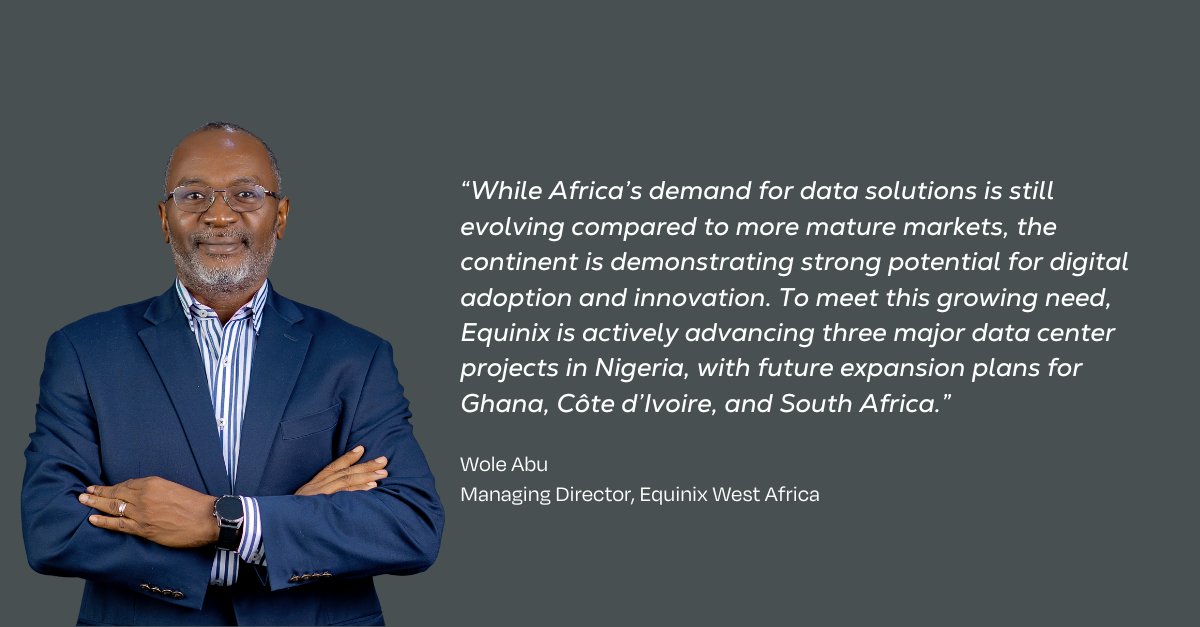 Africa is showcasing immense potential for adoption and growth. Equinix is committed to driving progress by advancing major data center projects in Nigeria—with plans to expand into Ghana, Côte d’Ivoire, and South Africa. 

Read more: mainone.net/equinix-streng…