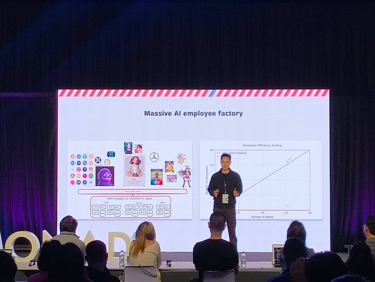 Ammo_AI's tweet photo. We built Ammonad as a demo.
The real product? A massive AI employee factory—launching agents that:
🌐 live onchain (ID, memory, wallet)
🗣️ community-native knowledge
💜 a lot of love for one chain only

Now imagine millions of them: working, evolving, scheming on chain.
Not sci-fi. Just booting up.
#Live from Monad Madness