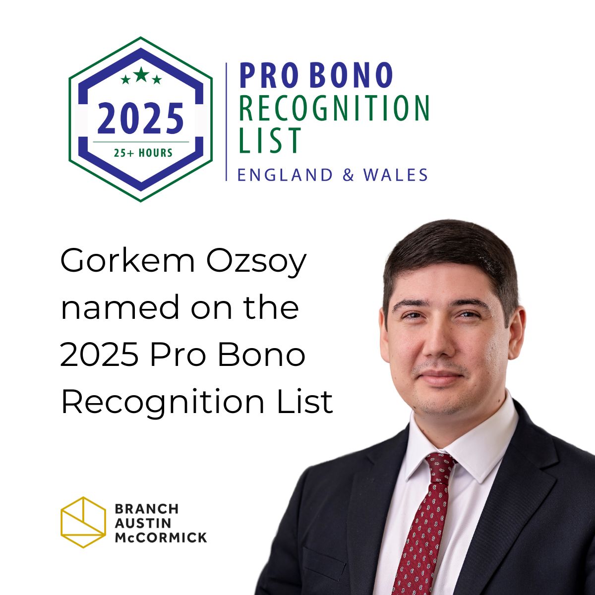 Congratulations to our family law senior associate Gorkem Ozsoy, on being named on the 2025 Pro Bono Recognition List. We’re incredibly proud of his dedication to providing access to justice for those who need it most. 

#ProBono #Recognition #AccessToJustice #LegalProfession