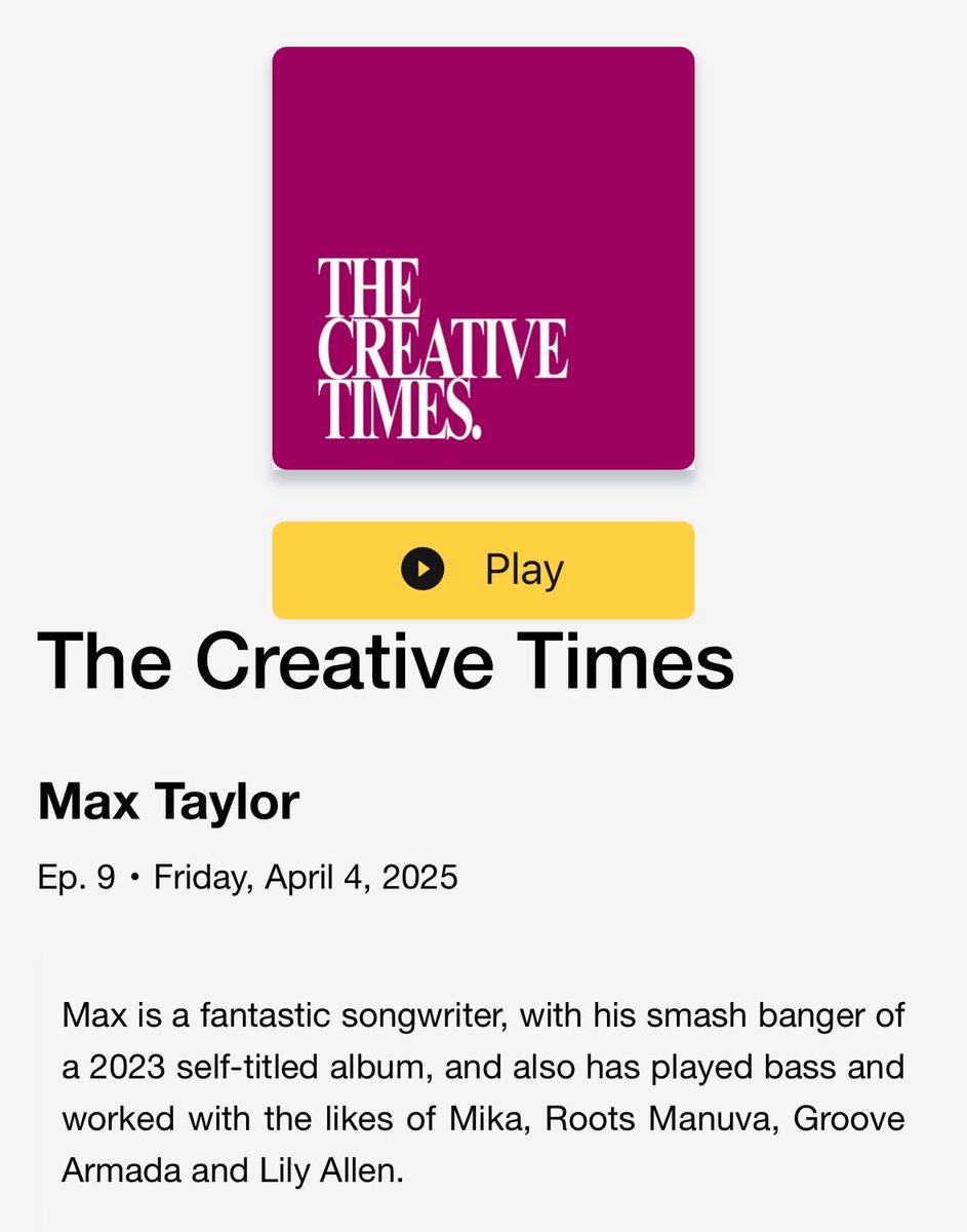 Life, music and mayhem! 💥 Check out the Creative Times podcast 📻! An exciting conversation about how the various stages of life have paved the way to creativity! 
👉Spotify: open.spotify.com/episode/1tyiMX…
👉Website: shows.acast.com/64921708895f9d…