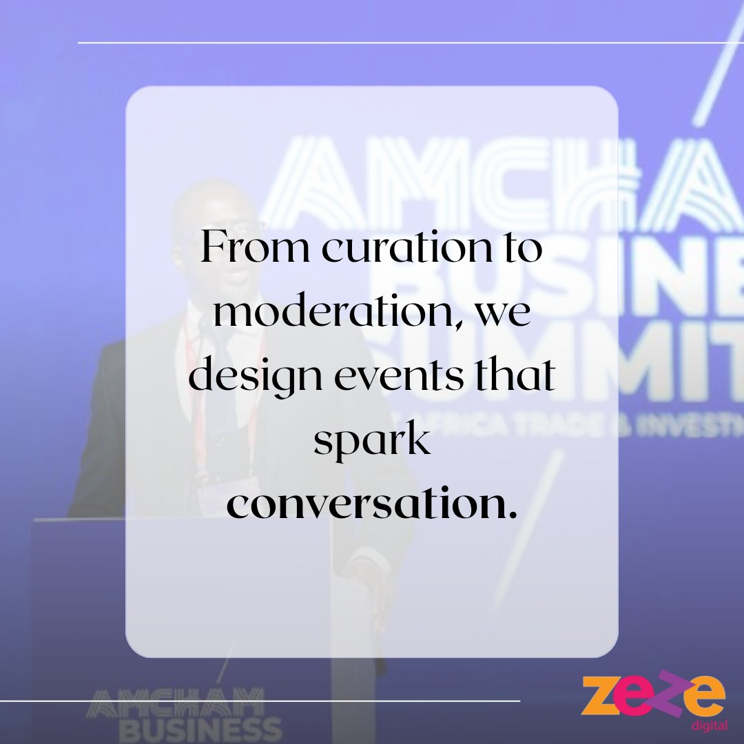 ZezeDigital's tweet photo. Great events aren’t accidents, they’re carefully curated experiences where every moment is designed to connect. We specialize in turning ordinary panels into electrifying discussions, passive audiences into engaged communities and brand messages into lasting impressions. https://t.co/2KjwhmKsYe