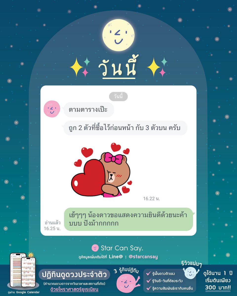StarCanSay's tweet photo. ยินดีด้วยนะค้าบบบ ขอให้เฮง ๆ  แบบนี้ทุกงวดเลยน้า ✨ 
#starcansay #ปฏิทินดูดวง #ดูดวง #โหราศาสตร์ #หวย #ลอตเตอรี่ #โชคลาภ #ถูกหวย https://t.co/RjzatMnxBP