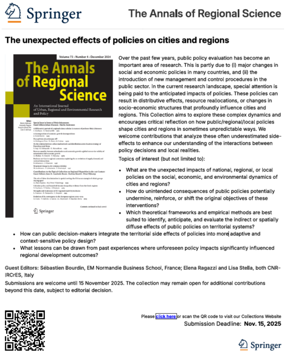 Springernomics (@springernomics) on Twitter photo π’ Call-for-Papers: The Unexpected Effects of Policies on Cities and Regions.
Guest Editors: SΓ©bastien Bourdin; Elena Ragazzi; Lisa Sella. <a href="/cnr_ircres/">CNR-IRCrES</a> <a href="/Bourdin_Seb/">Sebastien BOURDIN πππ¨βππͺπΊ</a>
Find all information here βΆοΈlink.springer.com/collections/jdβ¦ π’ Call-for-Papers: The Unexpected Effects of Policies on Cities and Regions.
Guest Editors: SΓ©bastien Bourdin; Elena Ragazzi; Lisa Sella. <a href="/cnr_ircres/">CNR-IRCrES</a> <a href="/Bourdin_Seb/">Sebastien BOURDIN πππ¨βππͺπΊ</a>
Find all information here βΆοΈlink.springer.com/collections/jdβ¦