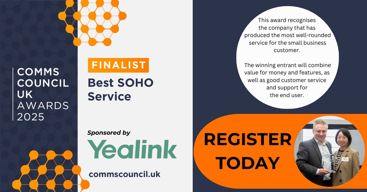 Comms Council UK (@commscounciluk) on Twitter photo Today we are searching for companies providing the best service for the small business customers. If you are one of them, enter the CCUK Awards! Best SOHO service category is kindly sponsored by <a href="/YealinkNews/">Yealink Official</a>.
Register surveymonkey.com/r/DXR3HTZ
Entry forms commscouncil.uk/awards/categor⦠Today we are searching for companies providing the best service for the small business customers. If you are one of them, enter the CCUK Awards! Best SOHO service category is kindly sponsored by <a href="/YealinkNews/">Yealink Official</a>.
Register surveymonkey.com/r/DXR3HTZ
Entry forms commscouncil.uk/awards/categorā¦