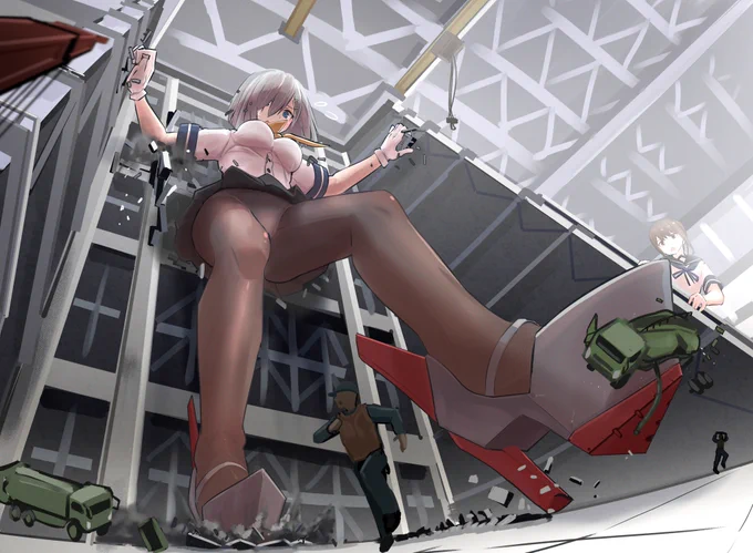 個人的に好きな巨大娘絵 4選・・・!艦これまた描きたいー!!!!#艦これ #巨大娘 