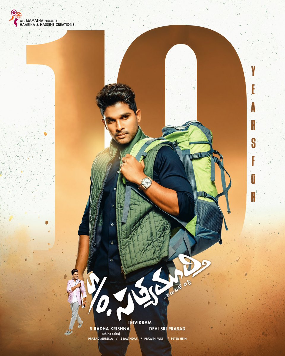 TeamAAOfficial's tweet photo. Celebrating a decade of values and emotions ❤️‍🔥

#SonOfSatyamurthy ~ A timeless blockbuster from Icon Star @alluarjun &amp; the wizard of words #Trivikram Garu🤩

#10YearsForSonOfSatyamurthy 💥

@Samanthaprabhu2 @nimmaupendra @ThisIsDSP #SRadhaKrishna @haarikahassine @adityamusic https://t.co/8ZH76qUcrL