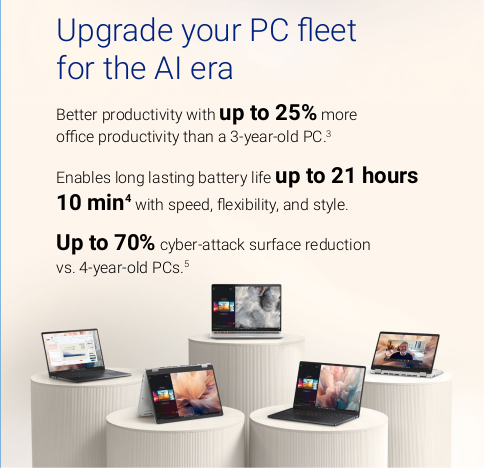 kopalcomputers's tweet photo. 🚀 Upgrade your PC fleet for the AI era!
Experience 25% more productivity, up to 21 hrs battery, and 70% better security ��💻
Say goodbye to outdated tech and hello to next-gen performance!

#AITech #ProductivityBoost #PCUpgrade #FutureReady #TechTransformation https://t.co/1iC7PpD1YN