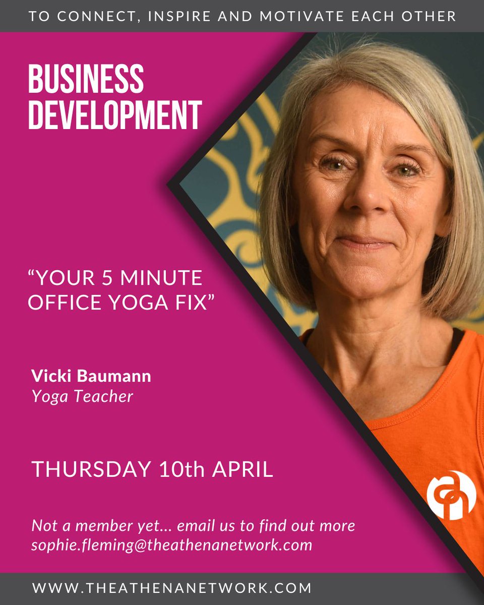 Athena_N_London's tweet photo. St John's Wood Business Development Talk
Our speaker this month is Vicki Baumann and the title of her talk is 'Your 5 minute office yoga fix'.
#hellonorthlondon #NETWORKINGTIP #Athena #NetworkingOpportunity #northwestlondonnetworking https://t.co/apjOfbD15F